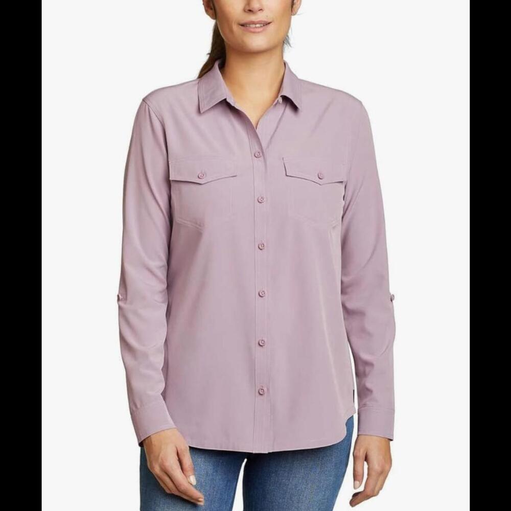 Eddie Bauer Lilac Button-Front Long Sleeve Shirt